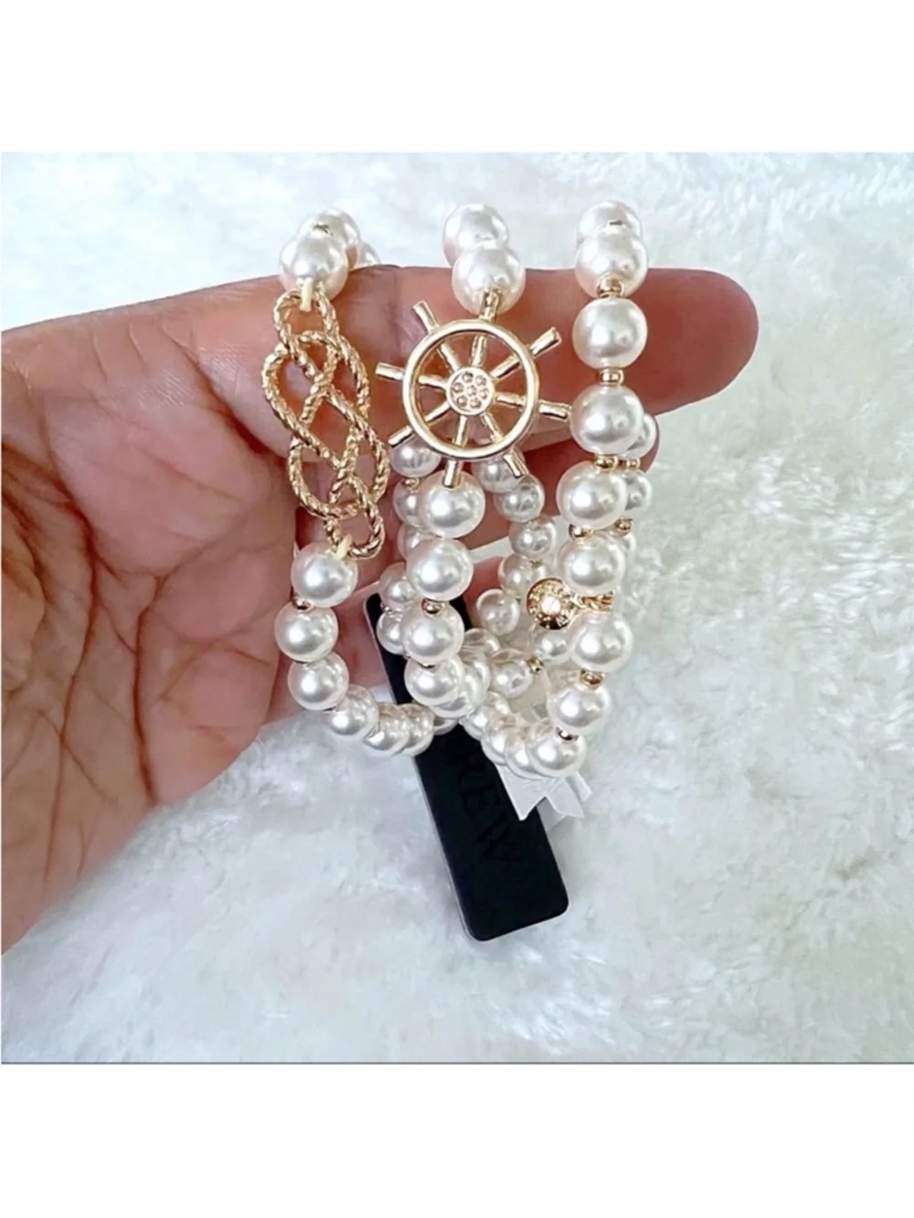 J. Crew Nautical Pearls 3 piece Beaded Bracelet Set with Gold Ship Charms